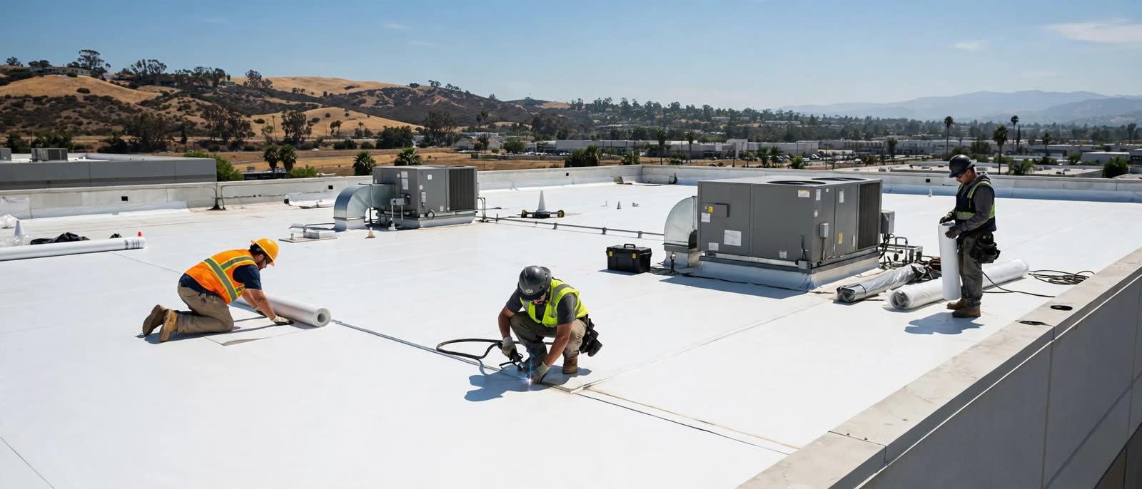Flat TPO roof installation