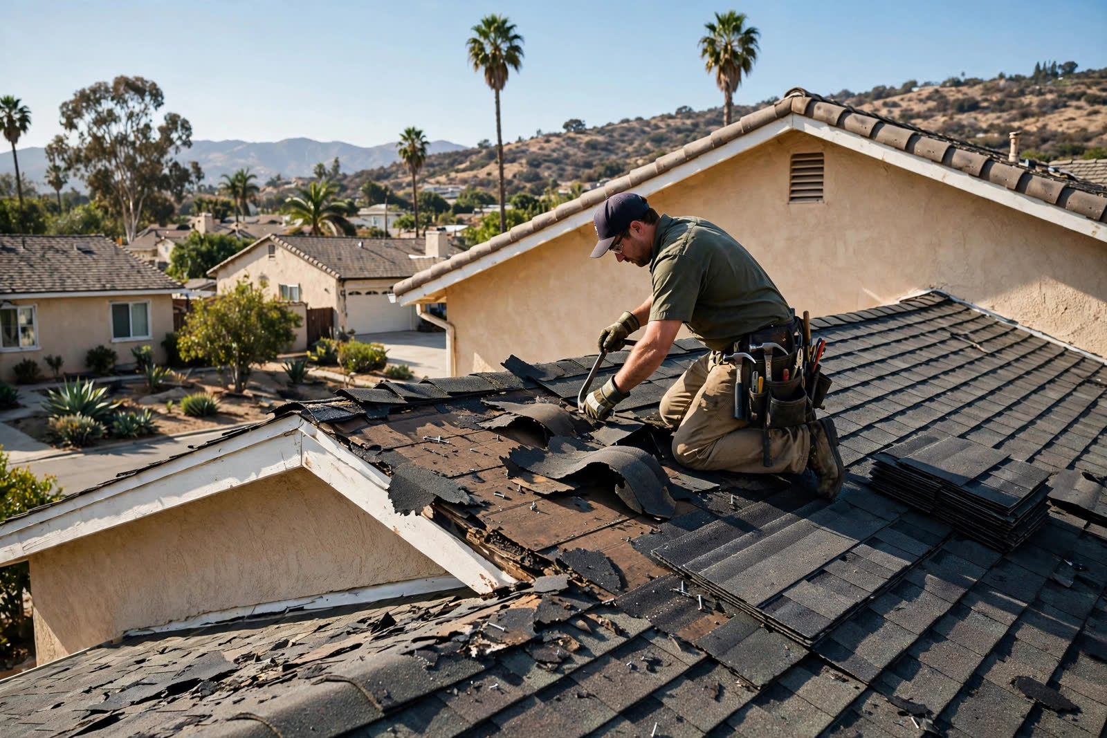 Roof repair by a Mars Roofers technician